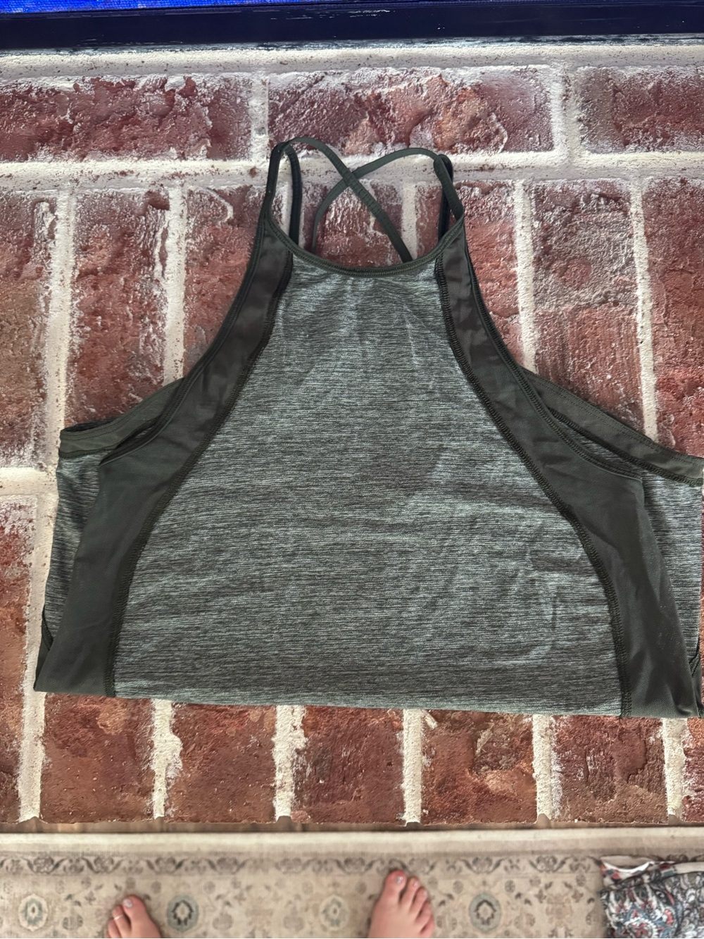 Hunter Green Lulu Athletic Crop Tank with Mesh Panels
